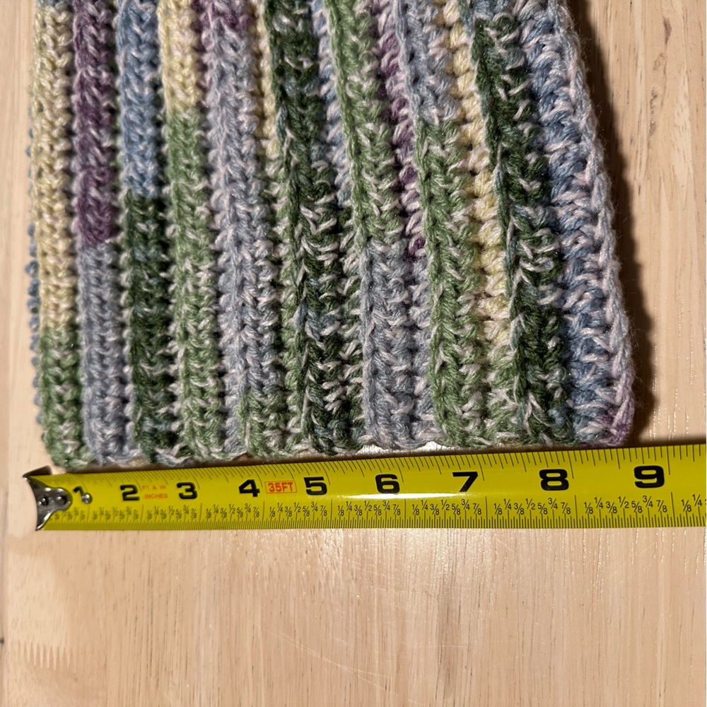 New Handmade Crochet Rib Beanie Fold over Hat Green Yellow Blue Purple Speckled - Picture 10 of 10